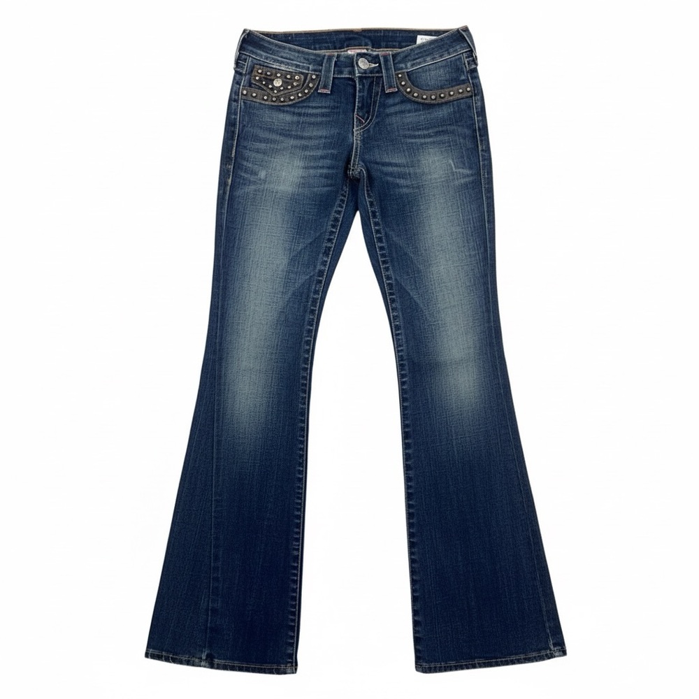 True Religion Studded Flap Pocket Jeans 27 Bootcut Distressed Denim